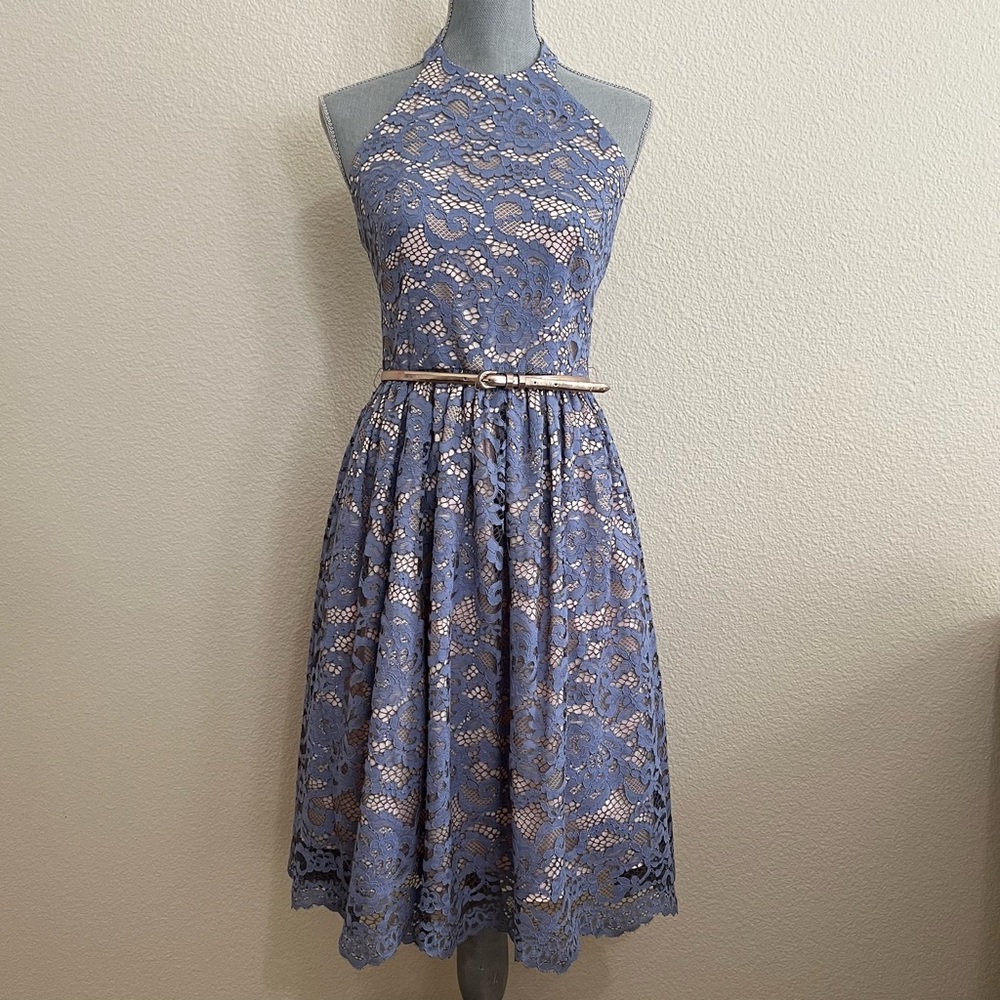 Eliza J Women's Lace Halter Dress Pocket Womens Size 6 Backless Lined Lavender